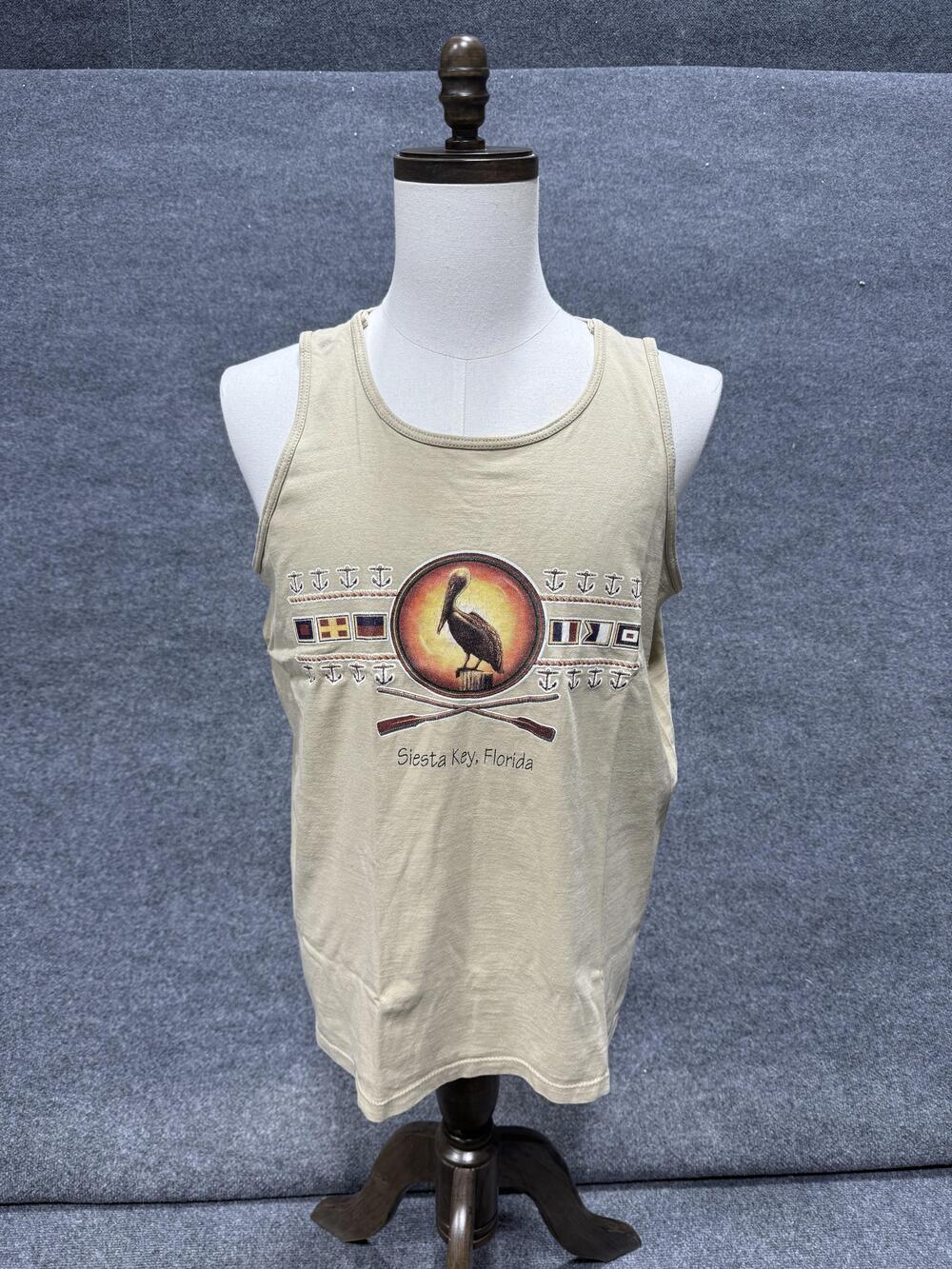 Lexington Shirt Mens Large Beige Pelican Siesta Key Florida Graphic Tank Top